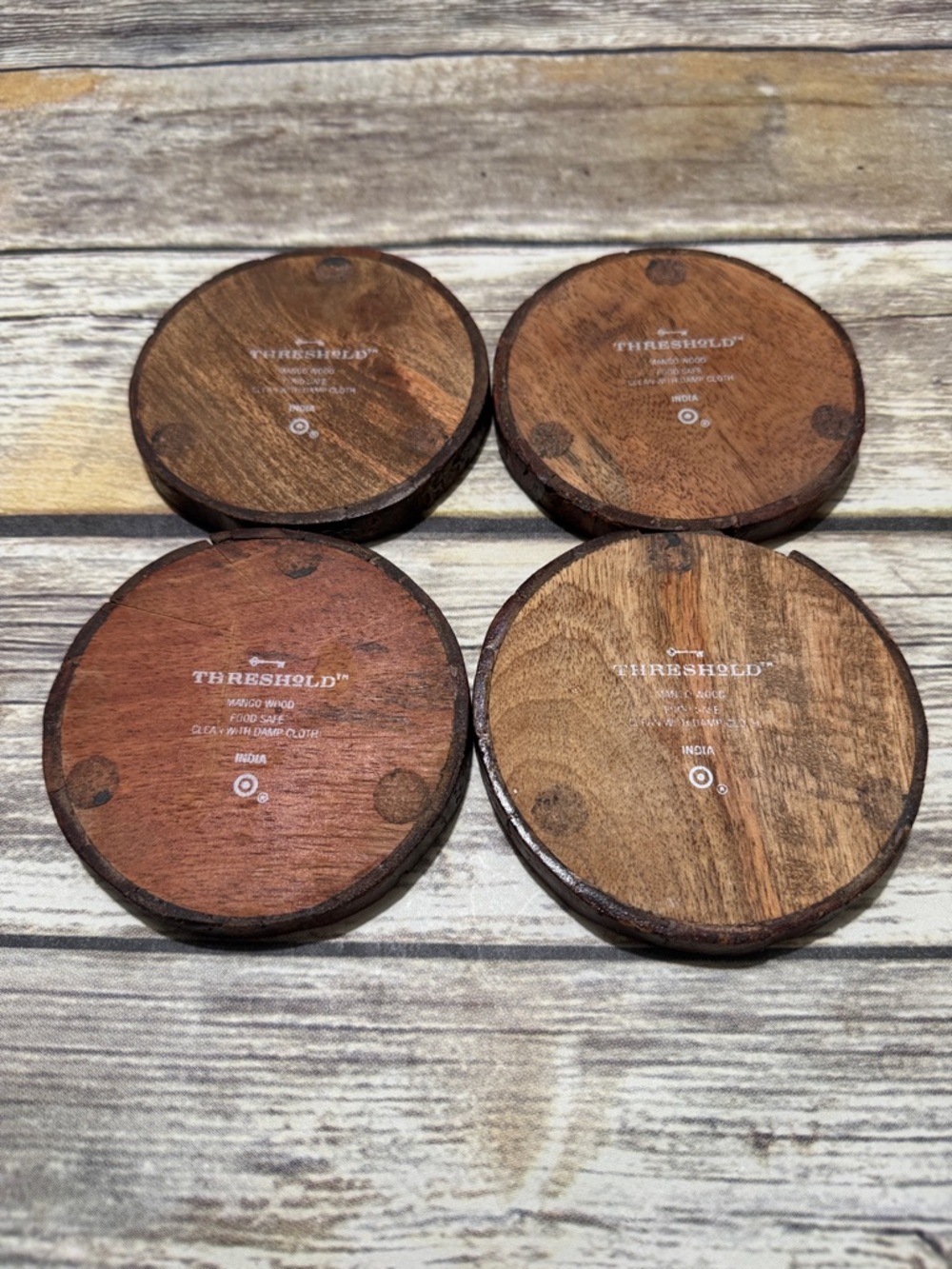 Threshold Handcrafted Wooden Round Coaster Set - Brown Rustic Finish (Set of 4) - Picture 2 of 2